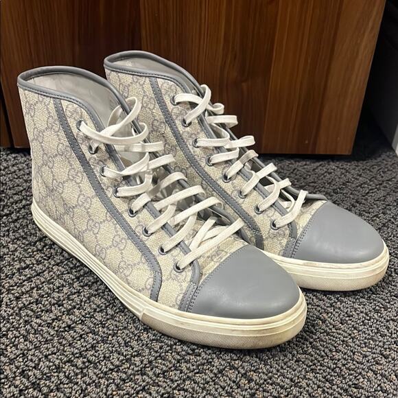 Gucci GG Supreme Gray High-Top Sneakers - Picture 1 of 8